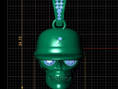 Golden Skull with Military Helmet and Diamond Eyes Pendant 3D print model