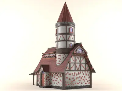 The house is in the medieval style Low-poly 3D model