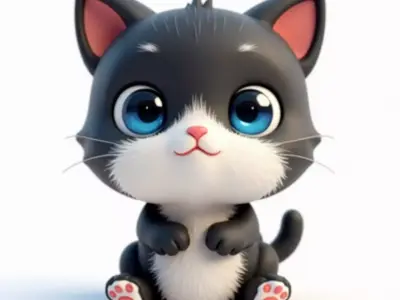 Adorable Cartoon Kitten 3D Model Low-poly 3D model