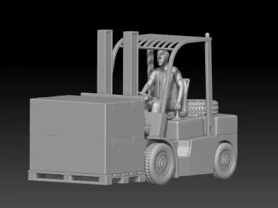 warehouse man and forklift truck 3D print model