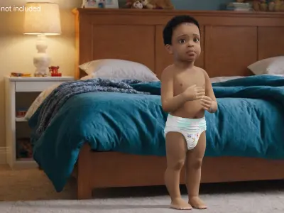 Toddler Black Boy Light Skin in Diaper Standing 3D model