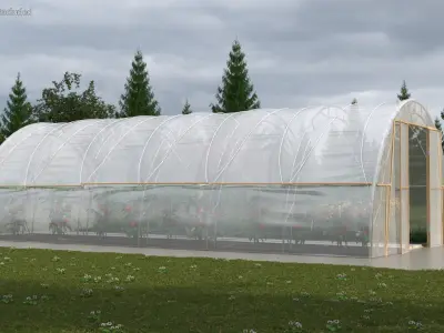 Vegetables Greenhouse Tent with Gardener 3D model