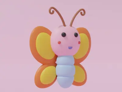 Cartoon Cute Butterfly 3D model