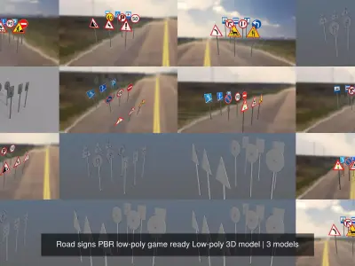 Road signs PBR low-poly game ready Low-poly 3D model 3D Model Pack