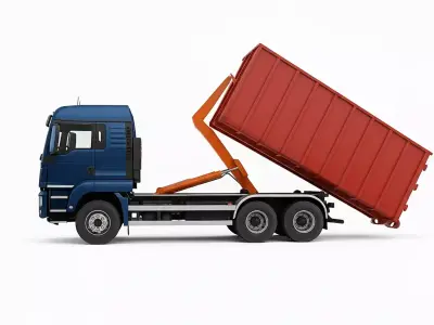 Hook Lift Truck with Red Waste Container Low-poly 3D model