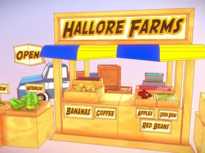 Modular Farmers Market Stall Low-poly 3D model