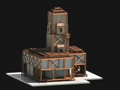 Medieval Low Poly Building Castle Wooden Village Stone House 17 Low-poly 3D model