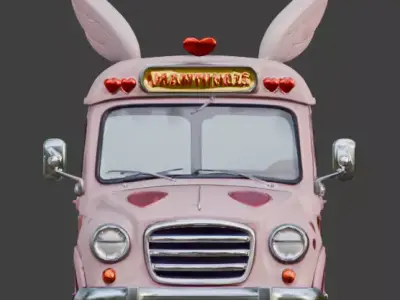Stylized Valentine Mini Bus 3D Model Low-poly 3D model