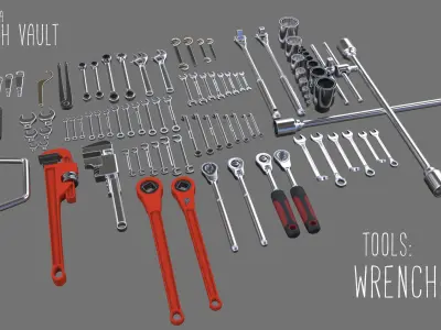 Kitbash Vault Tools Wrenches Low-poly 3D model