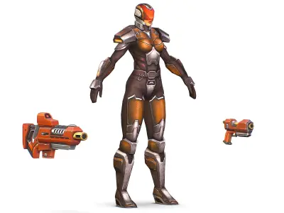 Woman Cyborg Soldier Female with Rifle and Pistol Low-poly 3D model