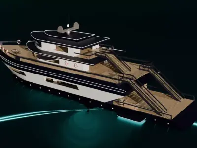 yacht 3D with mapping Low-poly 3D model