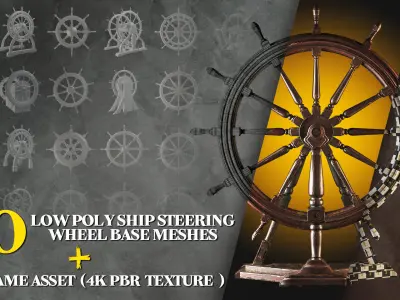 30 Low Poly  Ship Helm - Game Ready Low-poly 3D model