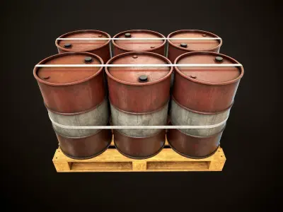 Large set of metal barrels Low-poly 3D model