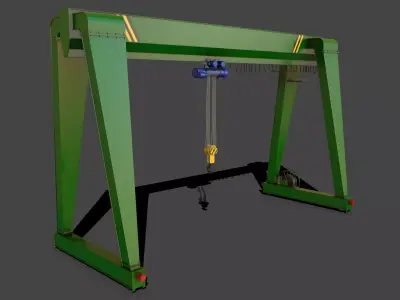 PBR Single Girder Gantry Crane V2 - Green Low-poly 3D model