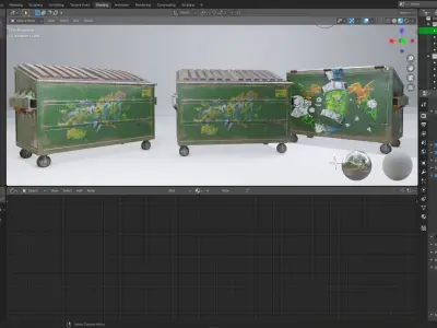 Dumpster trash can with graffiti 3D model