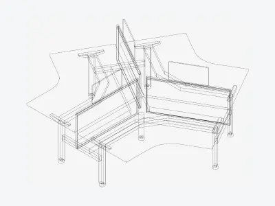 Desk - Cluster - Officetec - Angular - 120 Deg - Fixed Height Low-poly 3D model