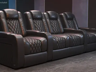 Home Theater Seating Row of 4 Pieces Black 3D model