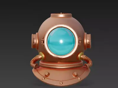 Stylized Steampunk Diver Helmet 3D Model Low-poly 3D model