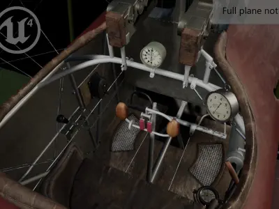 World War 1 aircraft cockpit interior Low-poly 3D model