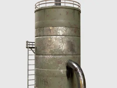 Old tank with pipes Reservoir Low-poly 3D model Low-poly 3D model