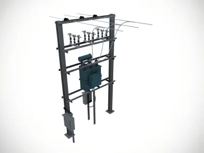 Pole With Transformer Low-poly 3D model