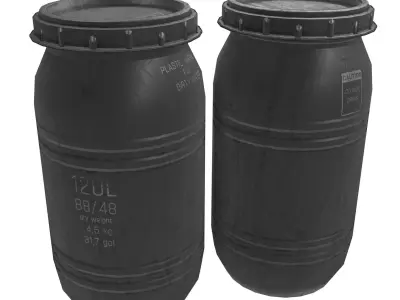 Game-ready Plastic Barrel - clean and dirty - gray Low-poly 3D model