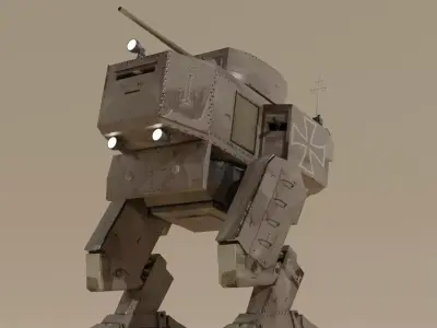 Panzer Mech Walker with RIG and LOWPOLY Desert Camo Low-poly 3D model