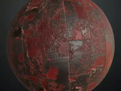 Damaged Red Painted Riveted Metal Plate PBR Seamless Texture