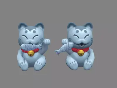 Cartoon beckoning cat - Lucky Cat - Store mascot Low-poly 3D model