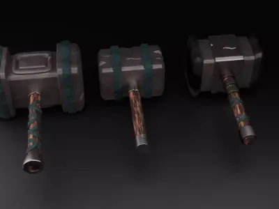 Medieval War Hammers PBR high poly FBX OBJ Low-poly 3D model