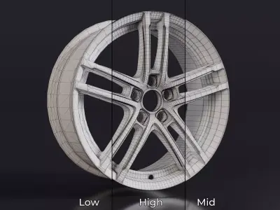 Modern 5-Spoke Car Rim - 4-in-1 Pack Game-Ready PBR  Sub-D Low-poly 3D model