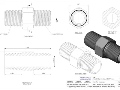 Straight Connector 1-8 NPT Male Low-poly 3D model