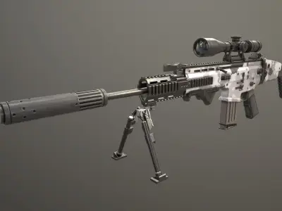 FN SCAR L with attachments Low-poly 3D model