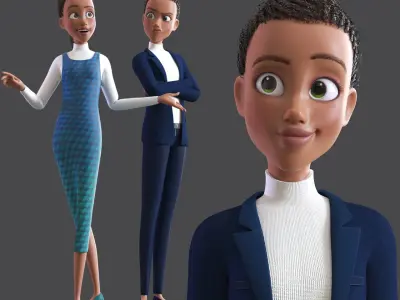 Cartoon Afro Mother - Toon Rigged Woman 3D model