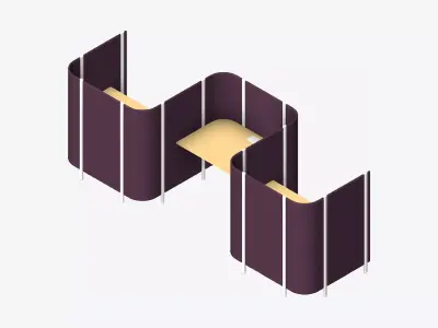 Office Pod - Workspace - Officetec - Side To Side - Three Bay Low-poly 3D model