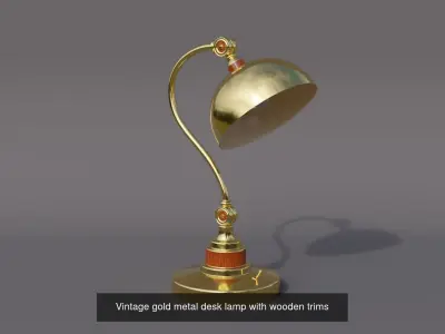 Vintage gold metal desk lamp with wooden trims 3D Model Pack