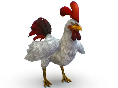 White Rooster With Red Comb And Tail Feathers Low-poly 3D model