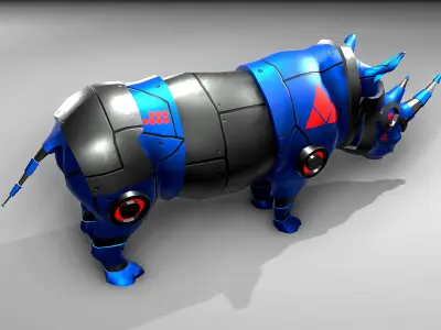 Low-Poly Rigged PBR Modular - Robotic Rhino Low-poly 3D model
