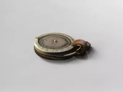 Vintage Brass Compass with Leather Case 3D Model 3D model
