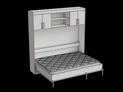 White Wall Bed Cabinet Opened Low-poly 3D model