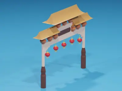 Cartoon Ancient Chinese Gate 3D model buy
