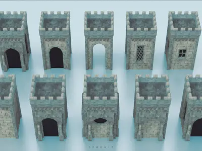 Medieval Small Tower Pack Low-poly 3D model