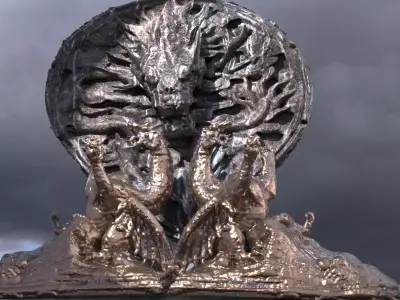 Dragon crest wide with statues 3D model