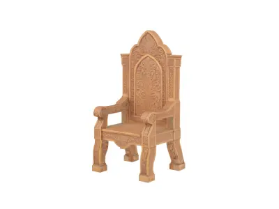 Royal Carved Wooden Throne Chair 3D Model 3D model