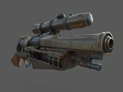 golden pistol Low-poly 3D model