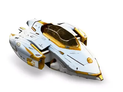 White and Gold SciFi Starship Low-poly 3D model