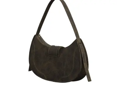 Dark brown Vintage Leather Baguette Bag 3D model