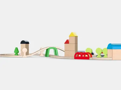 LILLABO 45-piece train set with rail Low-poly 3D model