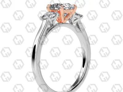 Ring 120 Radiant Shape Cathedral shank 3 stone ring with round 3D print model