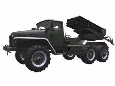 BM-21 Grad Self-Propelled Multiple Rocket Launcher Low-poly 3D model